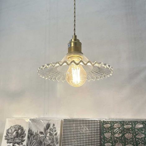Suspension Jean en verre ondulé et monture dorée vieillie (1/4)