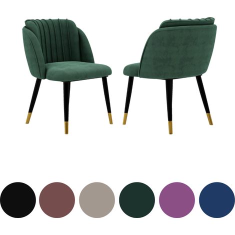 Set of 2 Milano Velvet Dining Chairs - Metal Legs W/ Gold End Caps - Dining Room Chair - Upholstered Chair - Modern Dining Chair w/ Arms - Green (1/5)