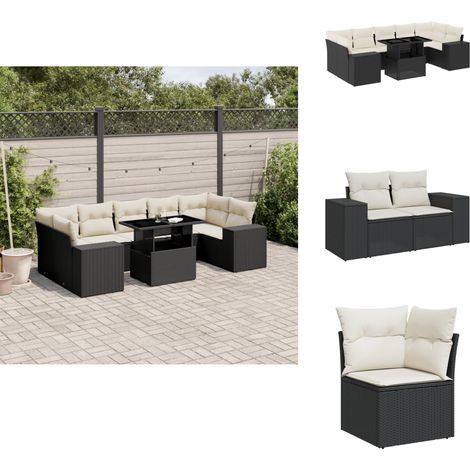 8-tlg. Garten-Sofagarnitur mit Kissen Schwarz Poly Rattan - Gartenmöbel Set - PE-Rattan Möbel - Outdoor Lounge - Gartenlounge - Terrassenmöbel (1/5)
