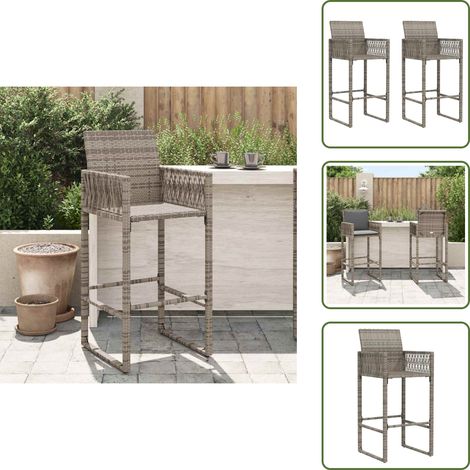 The Living Store Garten-Barhocker 2 Stk. Grau Poly Rattan - Gartenhocker - Barhocker - Outdoor Furniture - Gartenmöbel - Rattan Möbel (1/5)