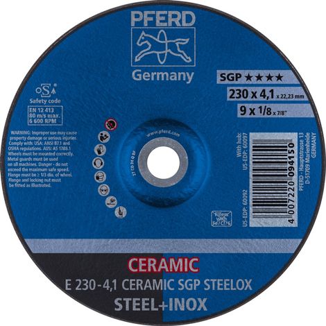 PFERD TOOLS Schruppscheibe E 230x4,1x22,23 mm CERAMIC Leistungslinie SG STEELOX für Stahl/Edelstahl 10 Stk (1/5)