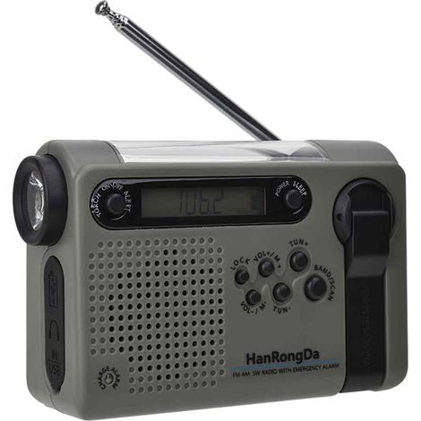 Radio d'Urgence à Manivelle et Solaire 2000mAh - Radio FM/AM - Chargeur USB - Lampe Torche LED - Version UK (1/5)