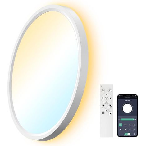 Plafonnier LED 24W Ø30cm, ultra-fin, dimmable, veilleuse arrière (1/5)