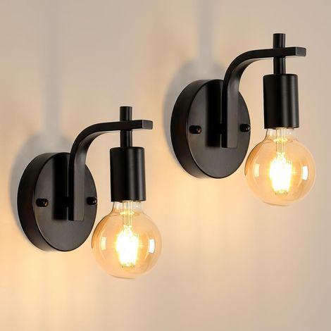 Lot de 2 Applique Murale Industrielle Vintage, E27 Métal Lampe Murale Noir, Luminaire Interieur pour Salon, Chambre, Coucher, Salon, (Ampoule Non Incluse) (1/5)