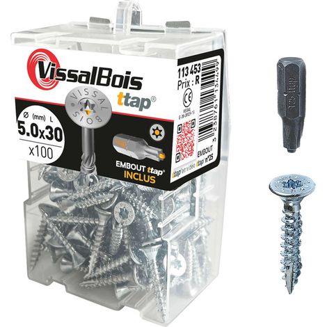Boite de 100 vis agglo premium zinguée torx/ttap ailette longueur 30mm - diamètre 5mm (1/2)
