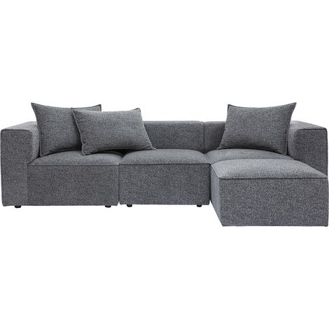 Canapé d'angle modulable 4 places en tissu chiné gris foncé KERRY