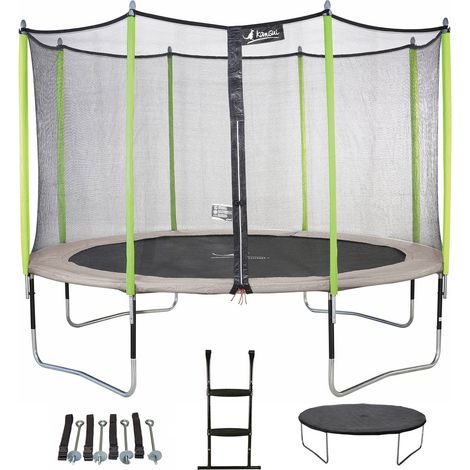 Trampoline Ø 360‑365 cm – Charge max 100kg – Structure acier galvanisé – Échelle PVC – Coussin de protection épais – Garantie 5 ans – Kangui