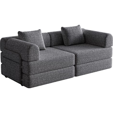 Divano letto 2 in 1 in ciniglia grigia con vano nel bracciolo HOMVRA (1/5)