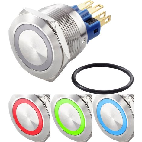 Interrupteur antivandalisme TRU COMPONENTS TC-7494640 250 V/AC 3 A 1 x Off/(On) à rappel rouge, vert, bleu, RVB IP65 C428871 (1/2)
