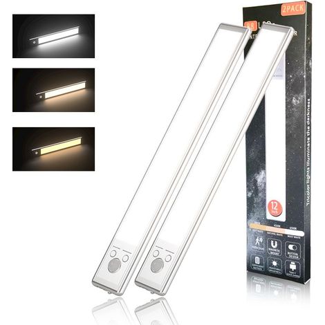 Éclairage sous meuble de cuisine - avec détecteur de mouvement, batterie rechargeable, longue durée et résistant - installation facile, fixation magnétique puissante - lot de 2 (1/5)