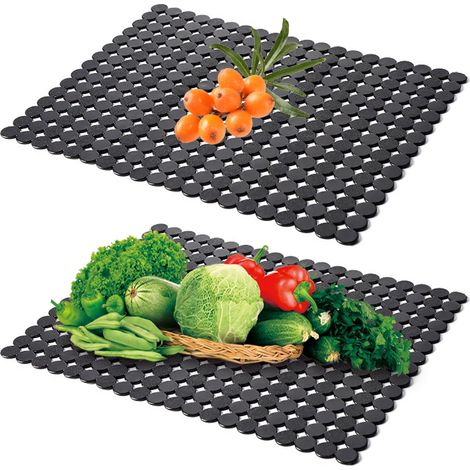 2 Pièces Tapis Evier Cuisine en PVC 40 x 30 cm Protege Evier Cuisine Tapis D'évier Découpable Contre La Saleté et Les Rayures pour de Couverts Cuisine (Noir) (1/5)