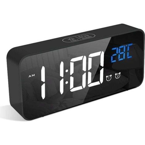 Sveglia digitale a LED con funzione snooze e porte di ricarica USB (nera) (1/4)