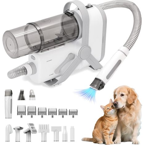 Aspirateur Poil de Chien Chat, Pulseur pour Chiens Silencieuse Aspirateur Chien Toilettage avec 10 Outils de Toilettage 2.0L Récipient