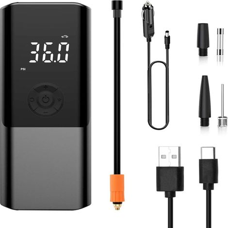 Pompe électrique multifonctionnelle intelligente pour pneus, voiture, vélo, ballons, matelas, avec arrêt automatique et câble USB (1/5)