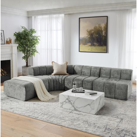 Divano angolare modulare in ciniglia, moduli liberamente combinabili, comoda seduta per il soggiorno - grigio (1/5)