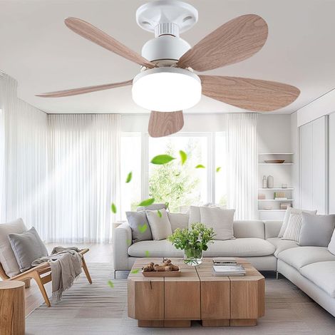 40W Ventilateur 5 pales 52cm, 3000–6500K, 3 vitesses (12W), pales bois + abat-jour cristal, grande télécommande,525219CM (1/5)