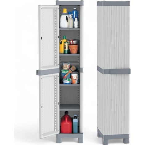 Armario alto con 4 estantes ajustables para exterior de termoplástico impermeable gris claro