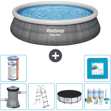 Piscine gonflable ronde Bestway à réglage rapide - Imprimé rotin - 457 x 107 cm - Comprend des Accessoires CB22 (1/5)