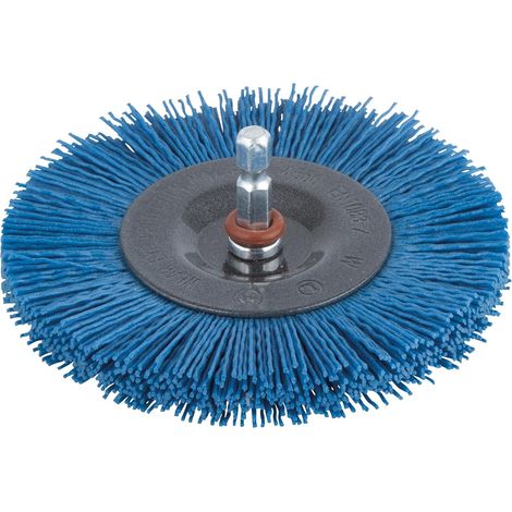 Brosse Circulaire Ø 100 mm, Fil Nylon à Grains Fins Longueur 10 mm, Queue 6 Pans 1/4" (6,35) Argent (1/5)