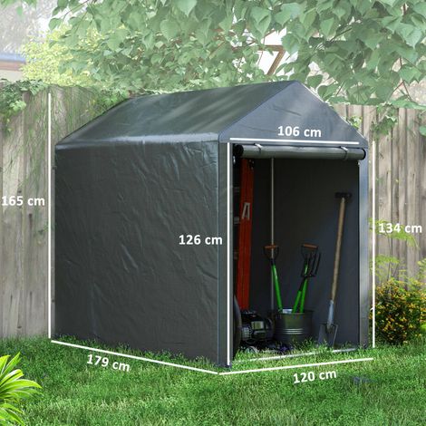 Abri de jardin, tente de rangement, robuste et résistant aux intempéries, structure en acier, 1,2 x 1,8 x 1,6 m, gris foncé (1/5)