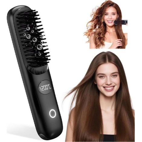Kabelloser Stylingkamm – Beheizbarer Stylingkamm – Stylingkamm mit LED-Anzeige und 3 Temperaturstufen – Verbrühungsschutz – Tragbarer Haarglätter, heizt schnell auf für Ihre Wunschfrisur – Unisex – El