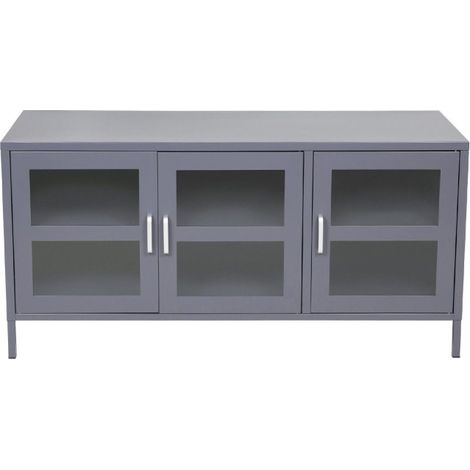 Meuble TV 3 Portes "Acero" 120cm Gris Clair (1/5)