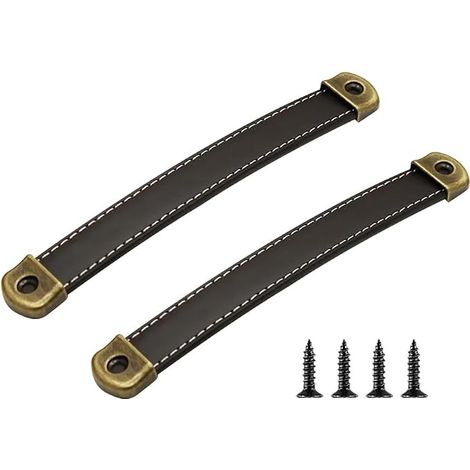 2 Pack Vintage PU Leather Cabinet Handles for Dresser Drawer Chest Suitcase Luggage Kitchen Cupboard Handles with Mounting Screws Black (1/5)