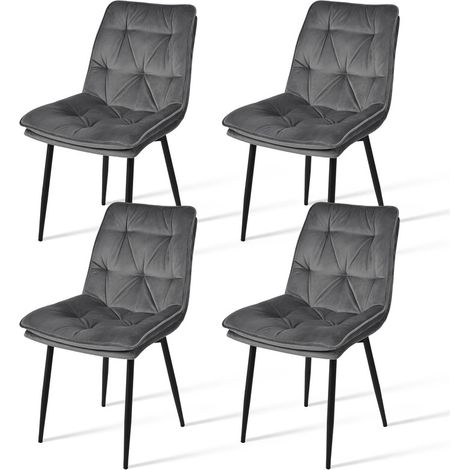 Goeurvant Eleganter Esszimmerstuhl mit ergonomischer Rückenlehne, doppelt gepolsterter Sitzfläche und Samtbezug - 4er Set - Dunkelgrau