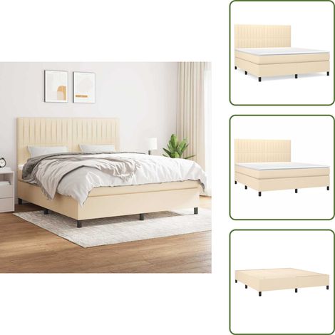 The Living Store Boxspringbett mit Matratze Creme 160x200 cm Stoff - Matratze (1/5)