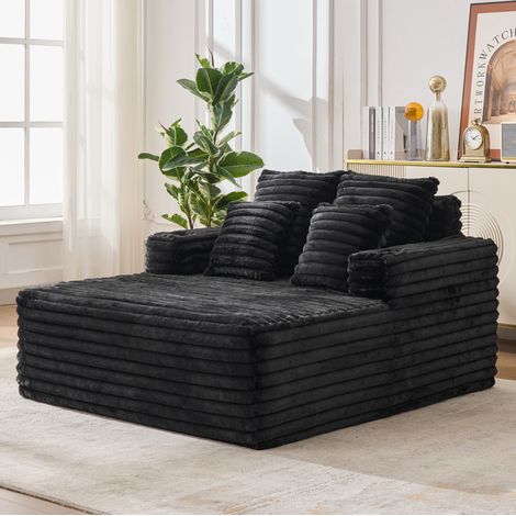 Chaise longue 2 posti 135x128 cm in pelliccia sintetica nera con portabevande - CHICFURN (1/5)
