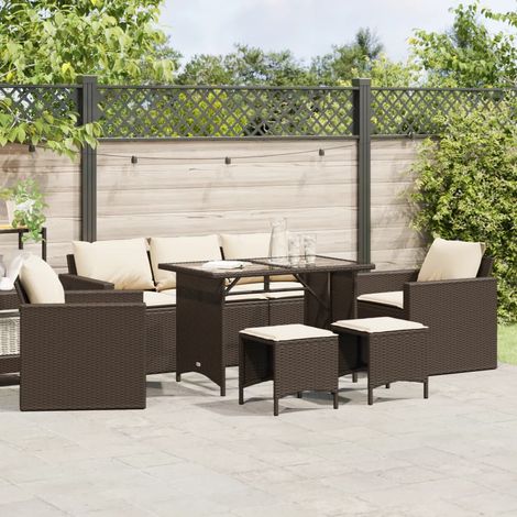 Set sofás de jardín 6 piezas y cojines ratán sintético marrón (1/5)