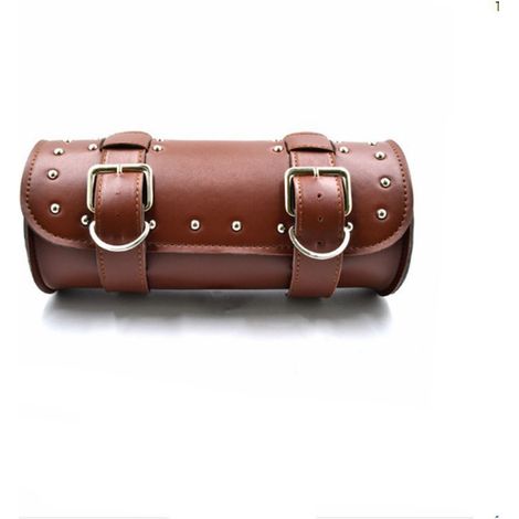 Sac à outils moto sacoche de selle moto PU cuir étanche sac à outils rond sac de selle mode moto sac de rangement 3013cm marron