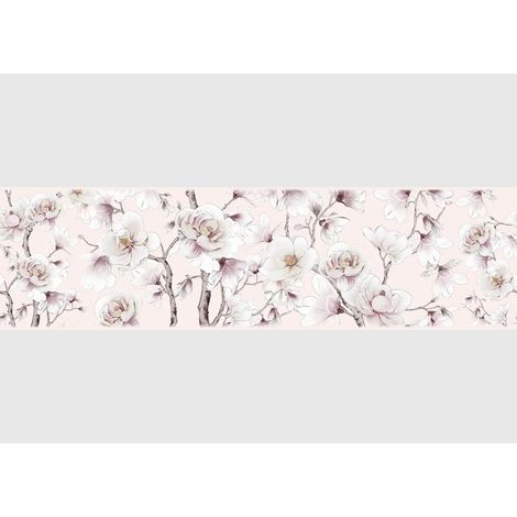 frise auto-collante au fond rose avec des Magnolia