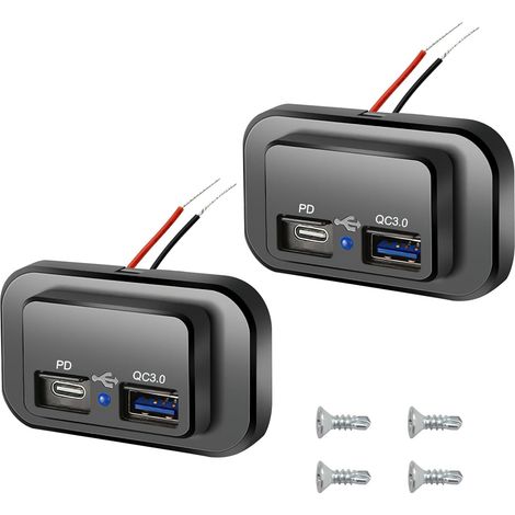 Presa di ricarica USB doppia da 2 pezzi, pannello di presa di ricarica USB da 4,8 A-12 V/24 V con indicatore LED blu, adattatore di ricarica rapida impermeabile per auto, autobus, barca