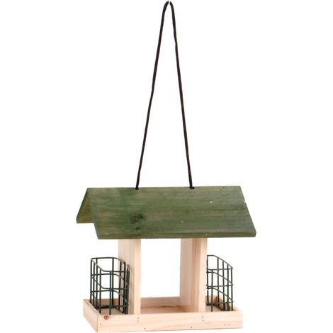 Holz Vogel Futterhaus 24 cm - 2 Körbe - Futterstation Vogelhäuschen Futterstelle