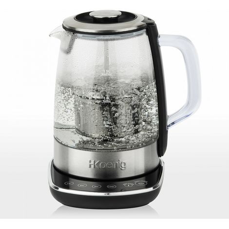 Hkoenig – Bouilloire infuseur à thé 1,5 L – 4 températures 70-100°C – Fonction maintien au chaud – Corps en verre et acier inoxydable – 2200 W