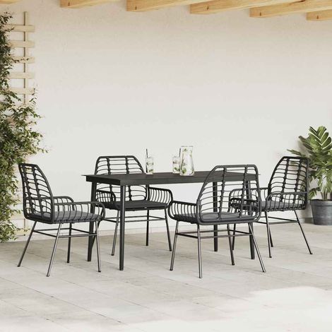 Ensemble à manger de jardin et coussins 5 pcs-Salon de jardin-Ensemble repas d'extérieur noir rotin verre 664518 (1/5)