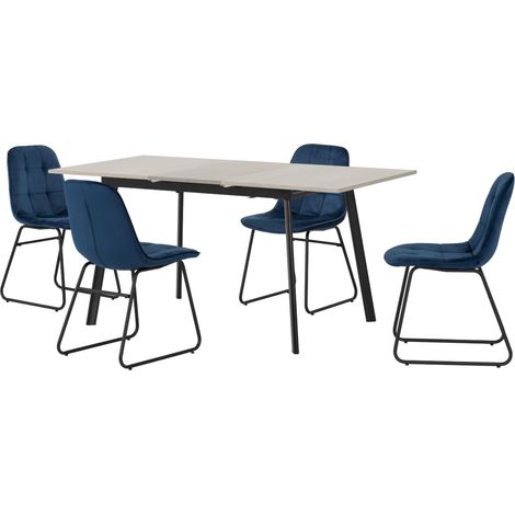 Avery Extending Dining Set with Lukas Chairs - Concrete/Grey Oak Effect/Black/Sapphire Blue Velvet (1/5)