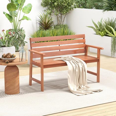 Goplus – Banc 2 places en bois dur 120,5 x 64 x 84 cm – Charge 180 kg – Dossier incliné et accoudoirs confortables – Pour extérieur - 180KG-Si (1/5)