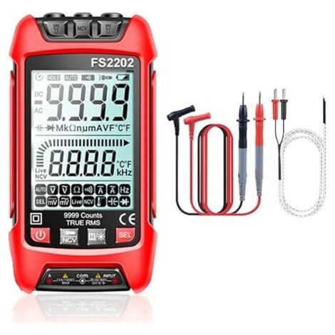 Multimètre Numérique TRMS 9999 Points Mesure Précise AC/DC Tension Courant Résistance Plage Automatique (1/4)