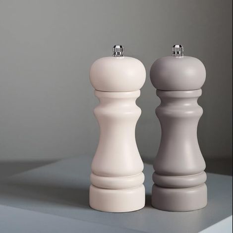 Moulin à Sel et à Poivre en Bois – Épices avec Broyeur Réglable Acier Céramique, Blanc Gris, Petit 16,5 cm (1/5)