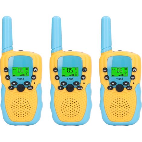 Talkie-walkie enfant 3 pièces lampe torche LED rétroéclairée activités extérieures famille longue portée camping randonnée bleu jaune (1/5)