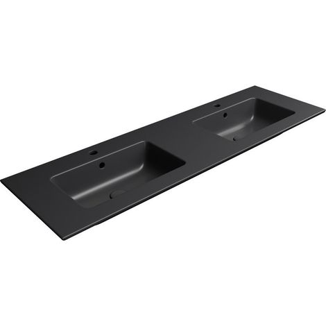 PURA vasque double en céramique Slim 142x46cm, noir mat (1/2)