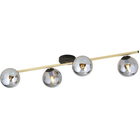 Lampada a Soffitto Splendi, Acciaio verniciato a polvere, Vetro, Nero, Oro, Grigio, 100x20x29 cm