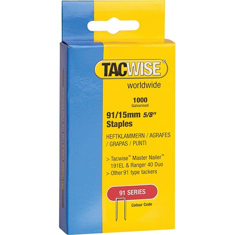 Tacwise 0283 91 Narrow Crown 15mm Staples Galv 1000 Pack for 191 Duo 35