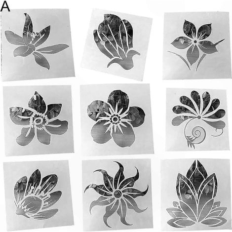 Stencil mural floral PET pour projets d'art et de bricolage, motif fleurs, gabarit réutilisable (1/4)