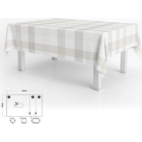 mantel hule rectangular cuadros beige impermeable antimanchas pvc 140x250 cm. recortable uso interior y exterior (1/5)