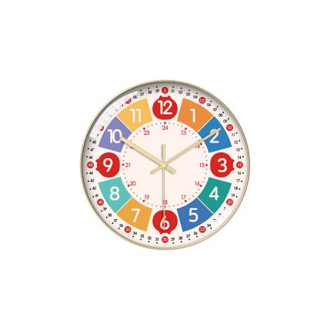 Horloge murale pour enfants, 25 cm, horloge à chiffres colorée pour l'apprentissage, sans tic-tac, horloge analogique pour garçons et filles, horloge murale colorée pour apprendre (1/5)