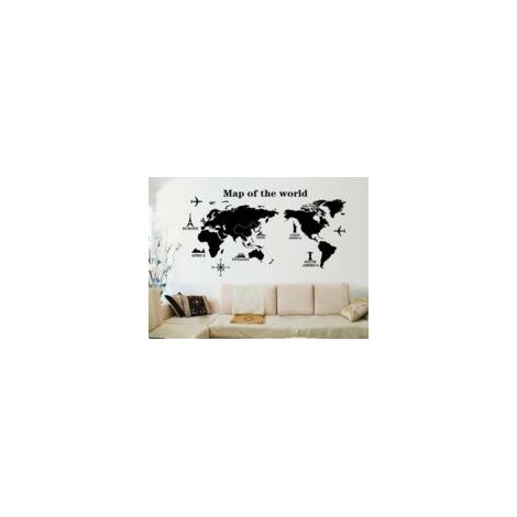 – Adesivo murale rimovibile con mappa del mondo 90x60 cm – Decorazione per soggiorno e camera da letto – PVC ecologico – Dimensioni finali 1,2 m x 0,6 m – Crezuo