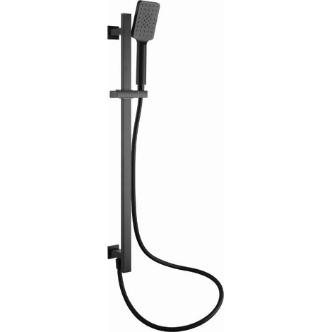RAK Square Slider Rail Shower Kit with Integral Wall Outlet - Black (1/2)